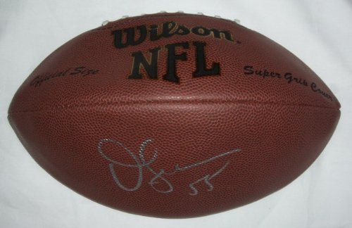 Junior Seau Autographed NFL Football W/PROOF, Picture of Junior Signing For Us, San Diego Chargers, New England Patriots
