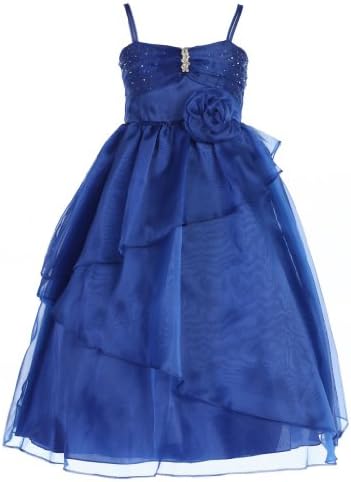 Wonder Girl Samy Big Girls' Organza Tea Length Brooch Dress 16 Royal Blue