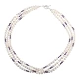 EXP Sterling Silver Three-strand Pearl and Amethyst Necklace