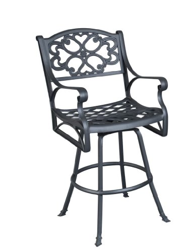 Home Style 5554-89 Biscayne Swivel Outdoor Bar Stool, Black Finish