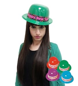 A Dozen Assorted Color Happy New Year Bowler Derby Hats