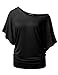 Mirity Womens Short Sleeve Boat Neck Cute Solid Shirring Dolman Drape Tops Color Black Size M