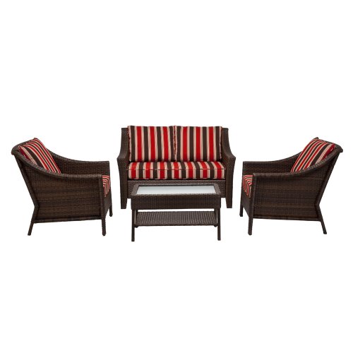 Outdoor Patio Home Rolston Wicker 4-pc. Red Stripe Convesation Set