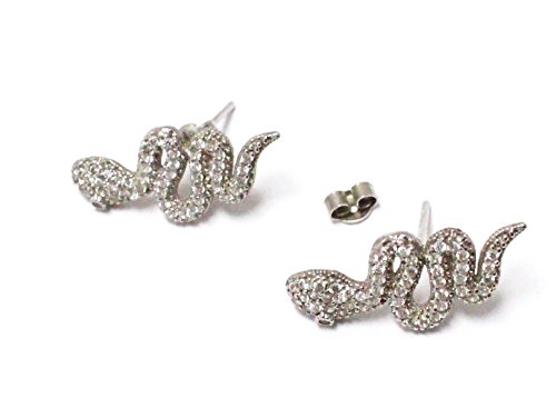 925 Sterling Silver Snakes Earrings and Clear Cz