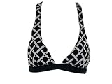 Kenneth Cole Black & Silver Geometric Halter Swim top L