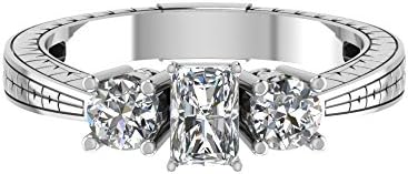 1.35 Ct Radiant Cut Diamond Bamboo Shoot Design Engagement Ring Gold GIA (I Color, VVS2 Clarity)