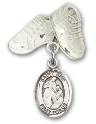 Sterling Silver Baby Badge with St. Ann Charm and Baby Boots Pin