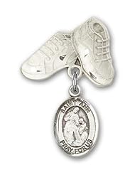 Sterling Silver Baby Badge with St. Ann Charm and Baby Boots Pin