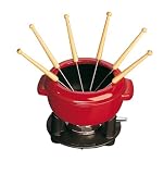 Staub 44 Fondue Set with Six Forks and 1 Burner, Pimento Red