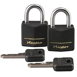 Master Lock 121T Solid Brass Keyed Alike Padlock, Black Cover, 7/16-Inch Shackle, 2-Pack