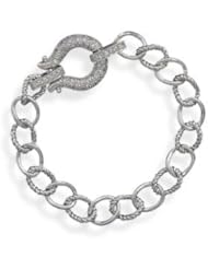 Rope and Polished Link Bracelet with Pave Cubic Zirconia Rhodium on Sterling Silver Horseshoe Clasp