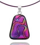 Sterling Silver Dichroic Glass Blue and Pink Triangle Pendant on Stainless Steel Wire, 18