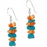 Genuine Carnelian and Reconstituted Turquoise Chip Earrings