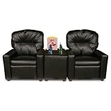 Theater Seating Leather Kids' Recliner Chair in Black