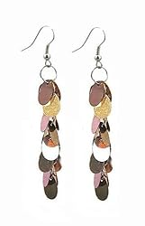 Earrings - E365 - Sequin Dangle - Oval ~ Bright Gold Tone
