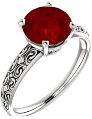 18K White Gold 8.00mm Round Cut Chatham Created Ruby Ring -- LIFETIME WARRANTY