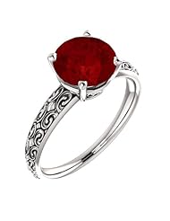 10K White Gold 8.00mm Round Cut Chatham Created Ruby Ring -- LIFETIME WARRANTY