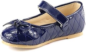 The Doll Maker Girl's Bow Top Glossy Blue Strap Flat