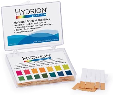 Hydrion Brilliant Dip Stiks, pH Range: 1-14, 100 stiks/pack