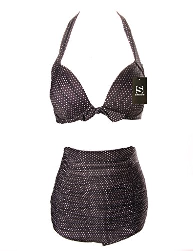 Surenow Women Vintage 50s top bottom High Waist Bohemia Tribal Halter Bikini Swimsuit