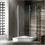 38 Frameless Neo-Angle Shower Enclosure with Base Finish: Chrome, Glass Type / Door Configuration: Frosted / Left Hinged Door