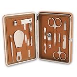 10 Piece Men's Manicure Set Kit in Tan Leather Case