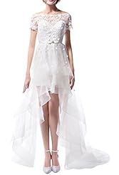 Off the Shoulder High-Low-Hem Lace-Up Belted Sheer  Dress with a Brush/Sweep Train 