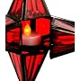 6-Point Glass Star Lantern Tealight Holder with Antique Metal Frame - Red