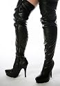 Dee - Black Faux Leather Stiletto Platform 4 Inch High Heels Thigh Boots