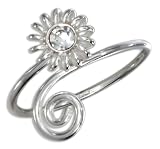 Sterling Silver Spiral and Sun Toe Ring with Cubic Zirconia