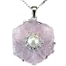 Rose Quartz Cubic Zirconia Flower Cultured Pearl Platinum Overlay CAREFREE Sterling Silver Pendant Necklace