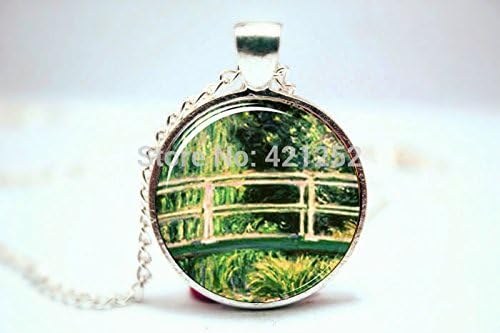 Pretty Lee 2015 Fashion Claude Monet Necklace Claude Monet Bridge Painting Art Jewelry Silver Plate Glass Cabochon Dome Pendant Necklace Christmas gift