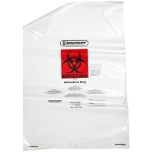 Bel-Art 131620009 Polypropylene Clear Biohazard Waste Disposal Bag with Warning Label, 15-20 Gallon Capacity, 24" Width x 36" Height x 1.5 mil Thick (Box of 100)