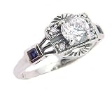 Art Deco Style Sterling Silver .85ct Cubic Zirconia and Sapphire Ring