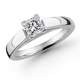 14K 1/3 Carat Princess Cut Solitaire Diamond Ring (I-J; I1-2) Size 6: Jewelry