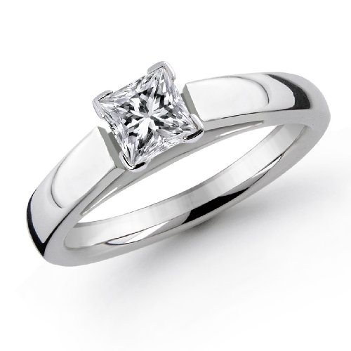 14K 1/3 Carat Princess Cut Solitaire Diamond Ring (I-J; I1-2)