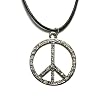 Peace Sign Rhinestone Fashion Necklace on 18" Black Cord