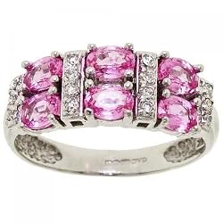 Pink Sapphire & Diamond Ring Band in White Gold Size 5.5