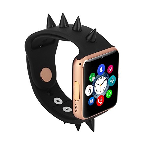 Greenpointslect 8GB Smartwatch + Smart Phone 2in1 Rock & Roll Punk Gear Rivets Bluetooth w/ Camera Smart Watch Wristwatch Sim Insert Anti-lost Call Reminder Unlocked Smartphone Phone Mate (Black Bullet)