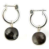 Silver And Wood Small Hoop Earrings