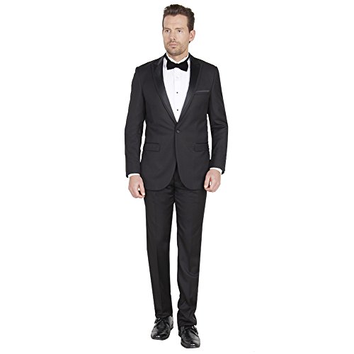Mens 2 piece Slim Fit with Shawl/Peak Lapel Black/Black Satan 36S