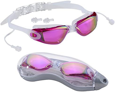 Swimming Goggles - Anti Fog UV Protection Adult Swim Glasses For Men &amp; Women with Free Earplugs (Purple)