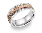 14K Solid Gold Tri-Color Braided Wedding Band Ring