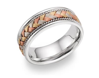 14K Solid Gold Tri-Color Braided Wedding Band Ring
