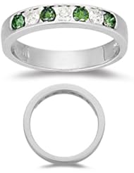 0.42 Cts Green Diamond & White Diamond Ring in 14K White Gold