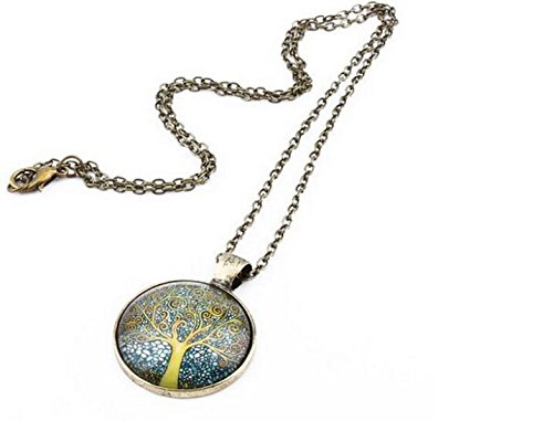Art Tree Long Chain Women Pendant Necklace Vintage Bronze Charm Necklace Life of Tree Glass Necklace Jewelry for Women for Mom