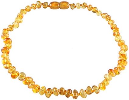 Amber Teething Necklace for Babies Unisex - Anti Flammatory, Drooling & Teething Pain Reduce Properties - Certificated Natural Oval Baltic Jewelry with the Highest Quality Guaranteed. Easy to Fastens with a Twist-in Screw Clasp Mothers Approved Remedies! (Baroque Honey)
