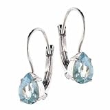 Sterling Silver Genuine Blue Topaz Stone Teardrop LeverBack Lever Back Earrings