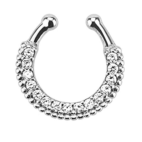BodyJ4You Non-Piercing Septum Piercing Clip On Crystal Clear Gems
