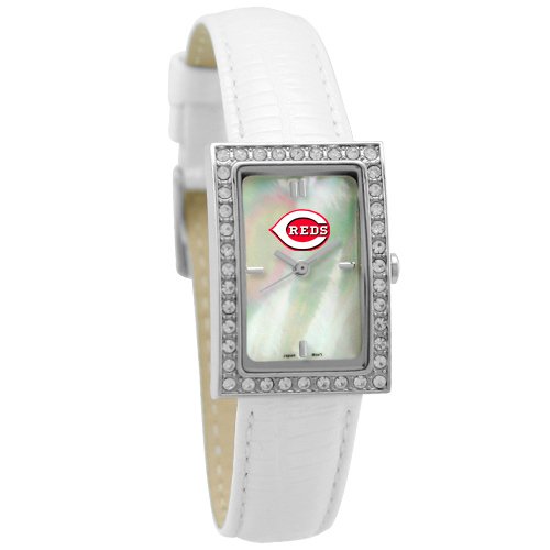 MLB Cincinnati Reds Ladies Allure Watch White Leather Strap